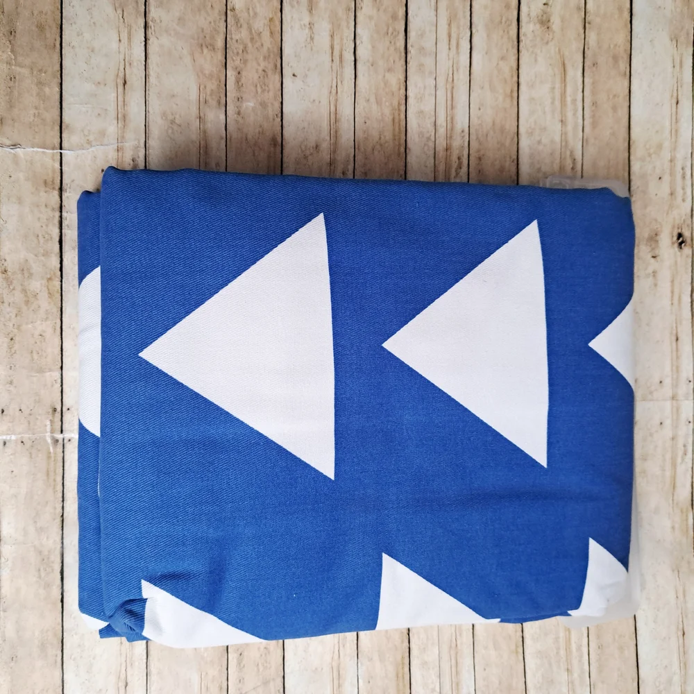 Cloud Island 2 Panels Thick Blue & White Triangle Prints Curtains With Back Tab